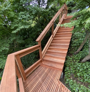 The stairs of a deck.