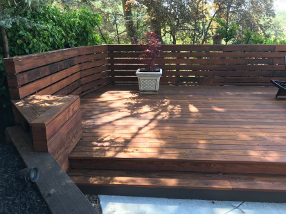 A residential deck with steps.